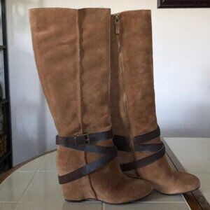 Franco Sarto Marla Wedge Knee High boot, 100% Suede Golden Honey.